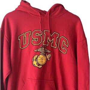 Vintage USMC Hoodie Men Size Medium Red Marine Corp Military Hoodie